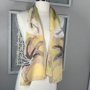 Anne Klein sheer silk scarf yellow floral print